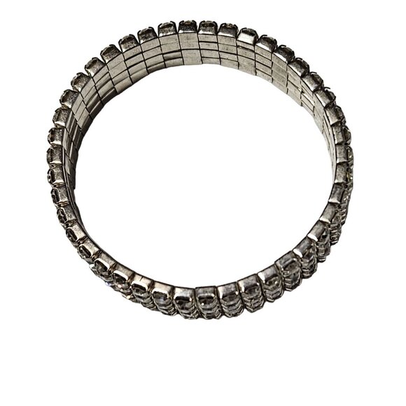 Elegant Silver Tone Rhinestone 4 Strand Stacked Stretch Bracelet Fashion Jewelry - Picture 2 of 4